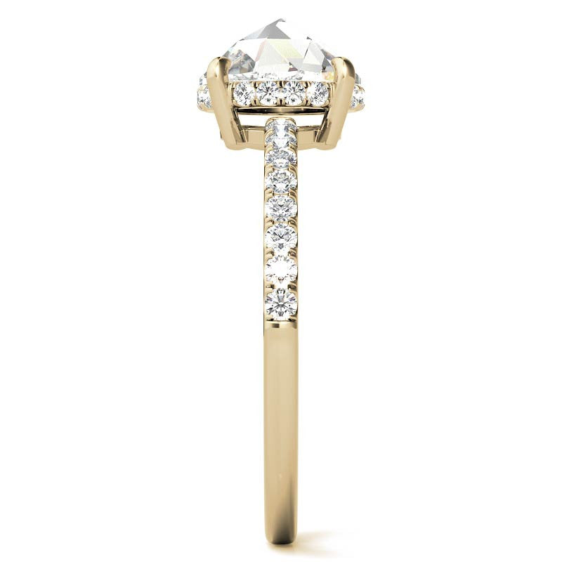Rose Cut Moissanite Engagement Ring with Hidden Halo