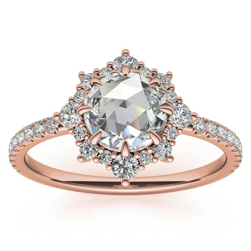 Rose cut Moissanite Cluster Halo Moissanite Engagement Ring