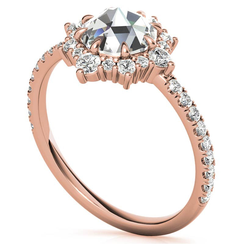 Rose cut Moissanite Cluster Halo Moissanite Engagement Ring