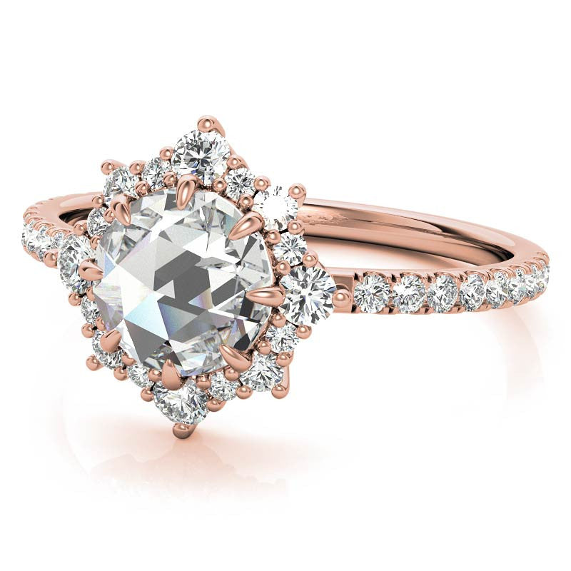 Rose cut Moissanite Cluster Halo Moissanite Engagement Ring