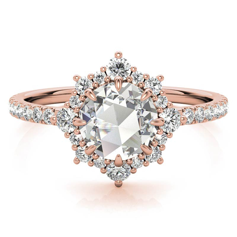 Rose cut Moissanite Cluster Halo Moissanite Engagement Ring