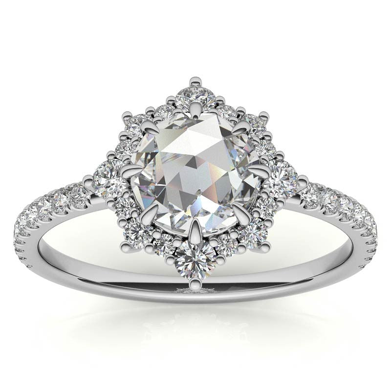 Rose cut Moissanite Cluster Halo Moissanite Engagement Ring