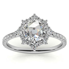 Rose cut Moissanite Cluster Halo Moissanite Engagement Ring