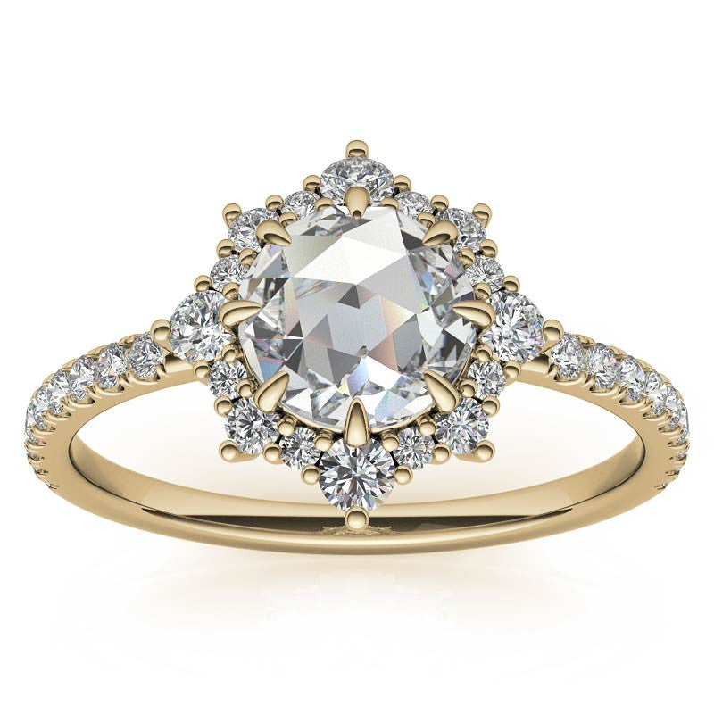 Rose cut Moissanite Cluster Halo Moissanite Engagement Ring
