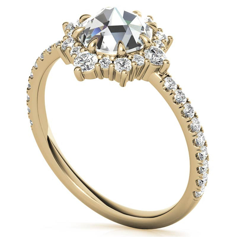 Rose cut Moissanite Cluster Halo Moissanite Engagement Ring