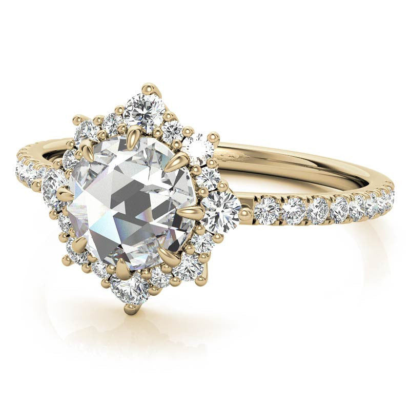 Rose cut Moissanite Cluster Halo Moissanite Engagement Ring