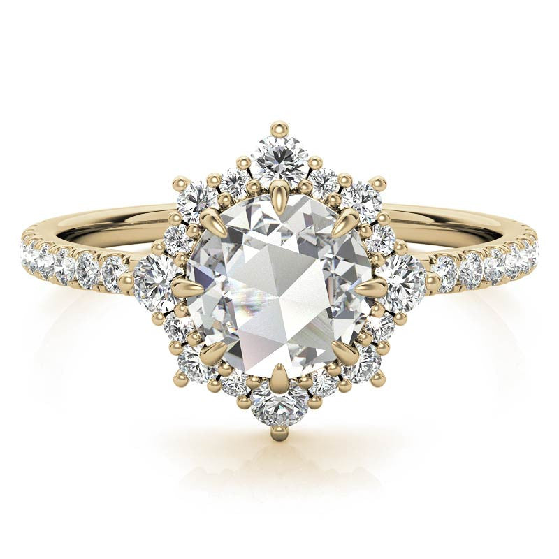 Rose cut Moissanite Cluster Halo Moissanite Engagement Ring