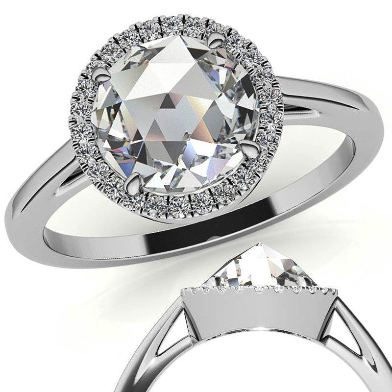 Rose cut Halo Moissanite Engagement Ring