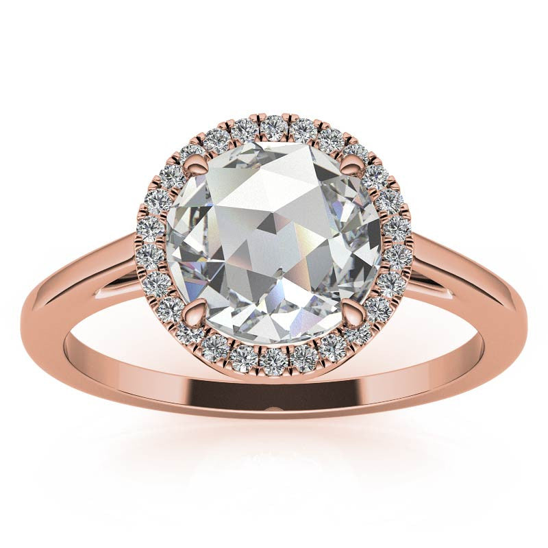 Rose cut Halo Moissanite Engagement Ring