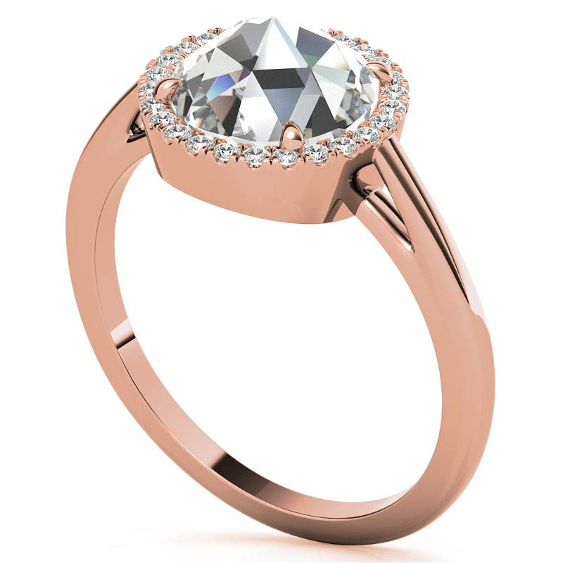Rose cut Halo Moissanite Engagement Ring