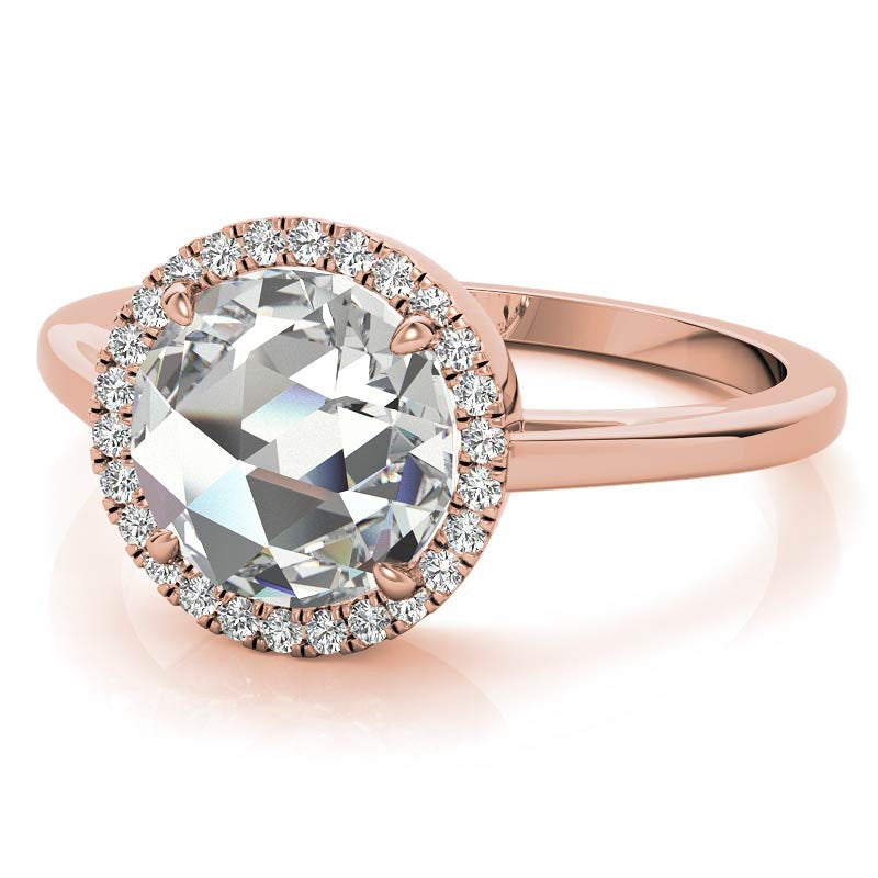 Rose cut Halo Moissanite Engagement Ring