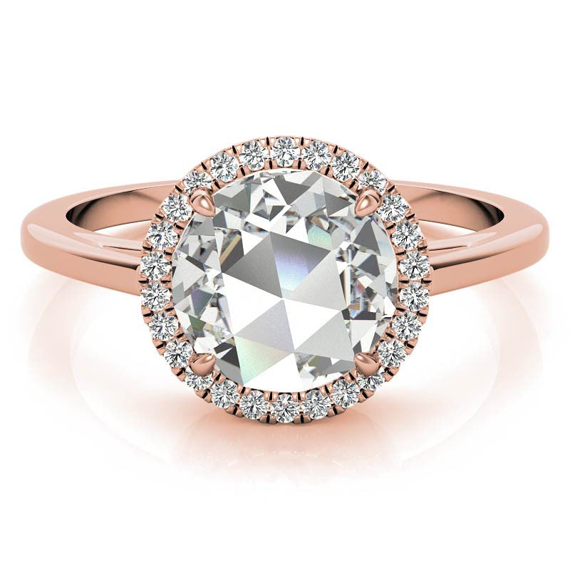Rose cut Halo Moissanite Engagement Ring