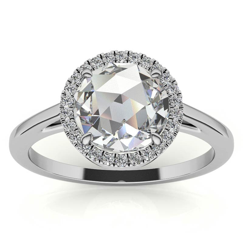 Rose cut Halo Moissanite Engagement Ring