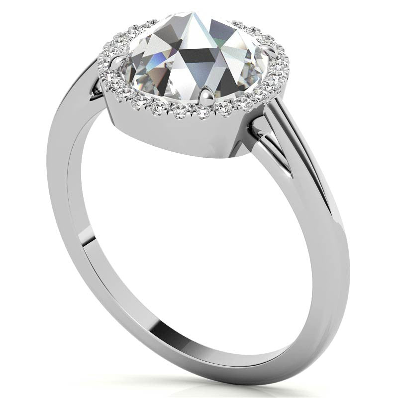 Rose cut Halo Moissanite Engagement Ring