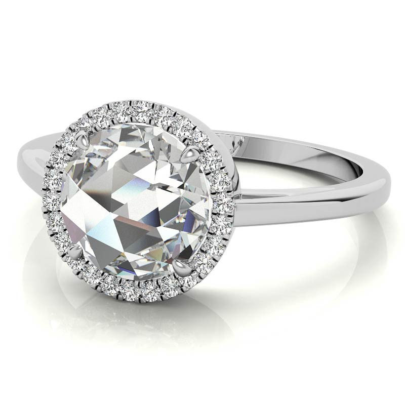Rose cut Halo Moissanite Engagement Ring