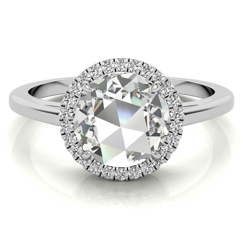 Rose cut Halo Moissanite Engagement Ring