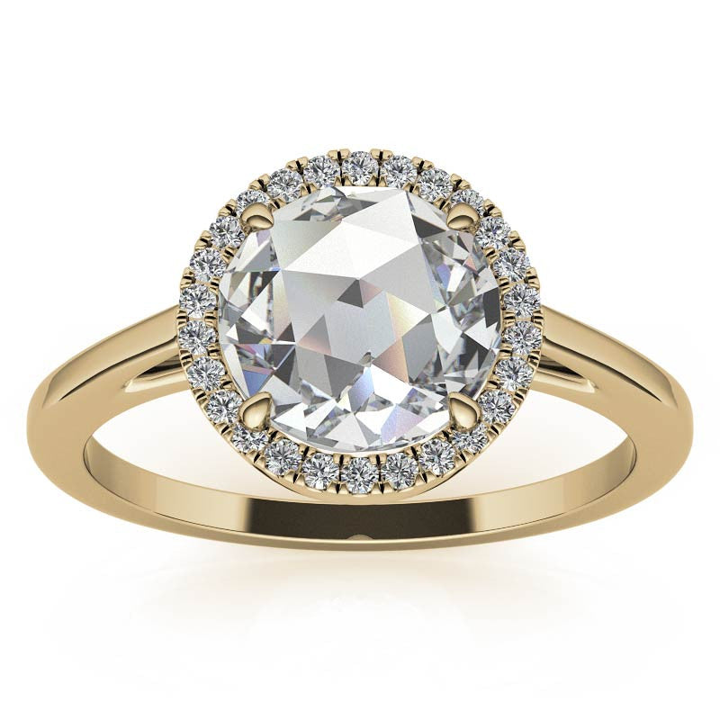 Rose cut Halo Moissanite Engagement Ring