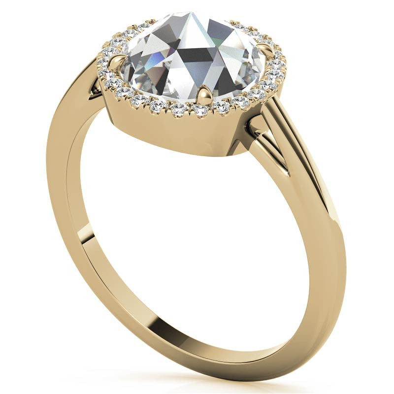 Rose cut Halo Moissanite Engagement Ring