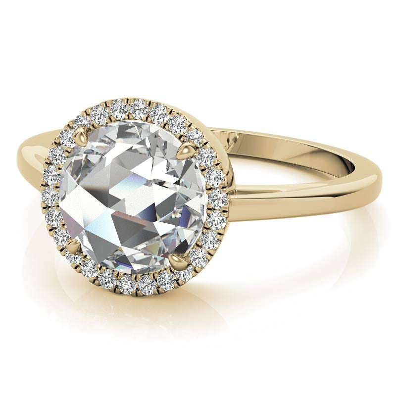 Rose cut Halo Moissanite Engagement Ring