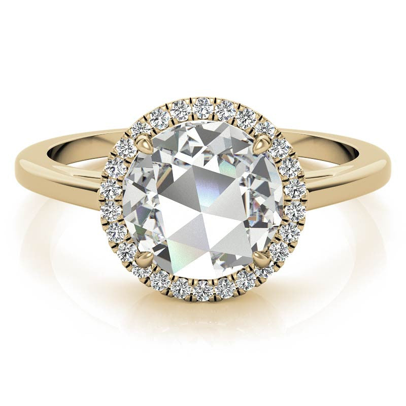 Rose cut Halo Moissanite Engagement Ring
