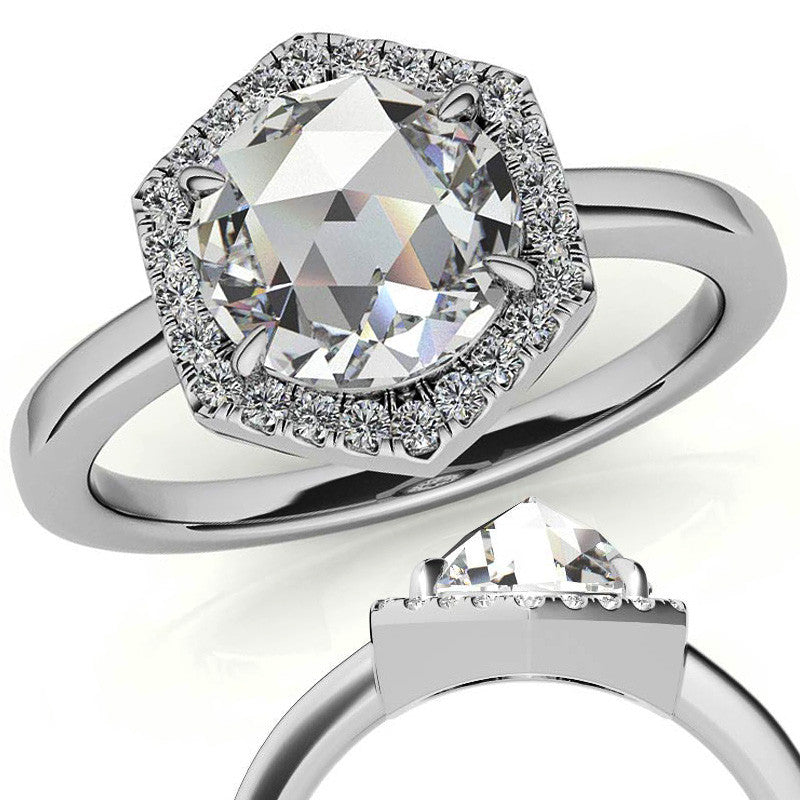Rose Moissanite Hexagon Halo Engagement Ring