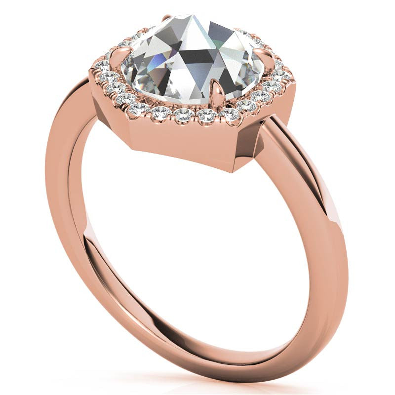 Rose Moissanite Hexagon Halo Engagement Ring