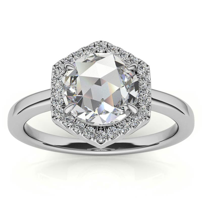 Rose Moissanite Hexagon Halo Engagement Ring