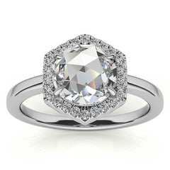 Rose Moissanite Hexagon Halo Engagement Ring