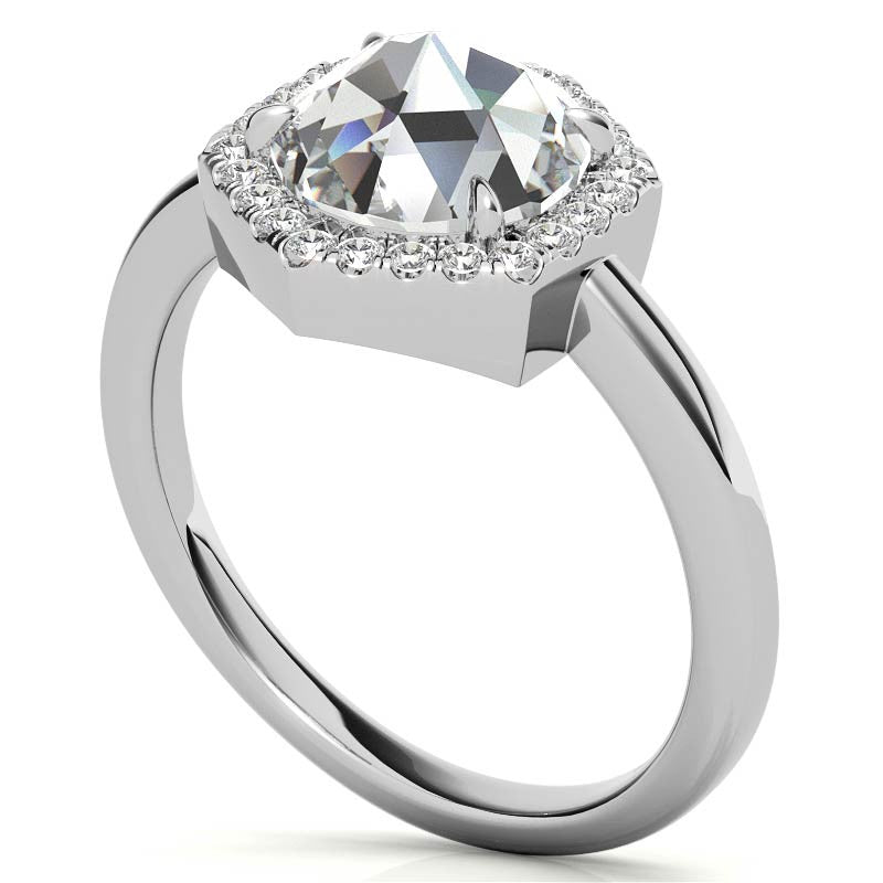Rose Moissanite Hexagon Halo Engagement Ring
