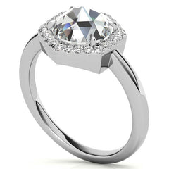Rose Moissanite Hexagon Halo Engagement Ring