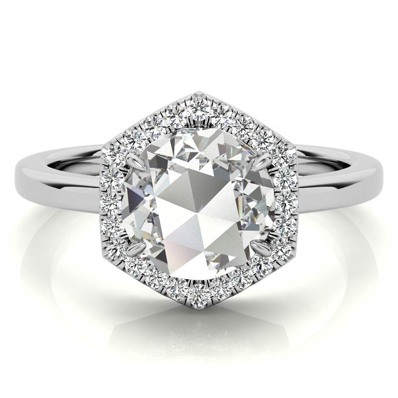 Rose Moissanite Hexagon Halo Engagement Ring
