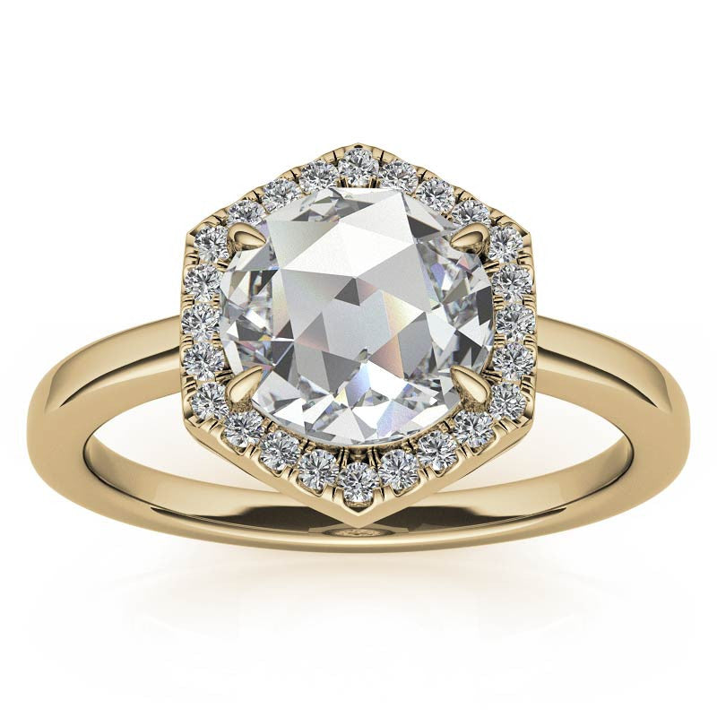 Rose Moissanite Hexagon Halo Engagement Ring
