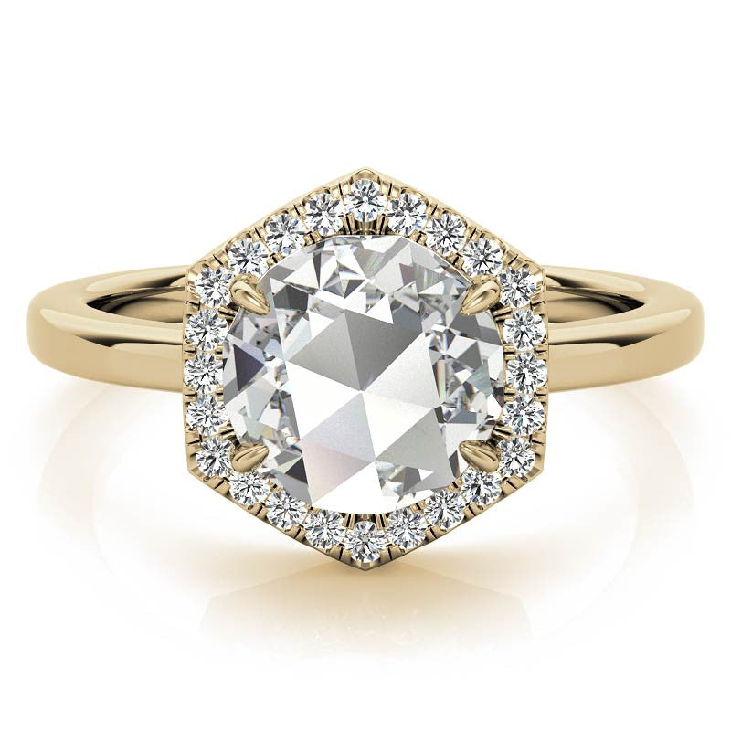 Rose Moissanite Hexagon Halo Engagement Ring