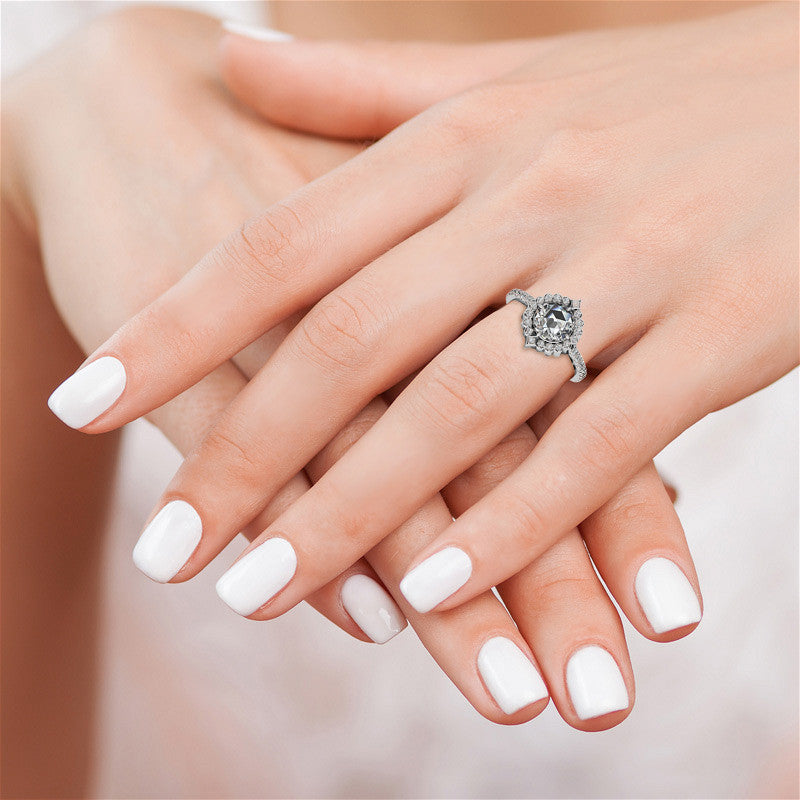 Rose cut Moissanite Halo Engagement Ring