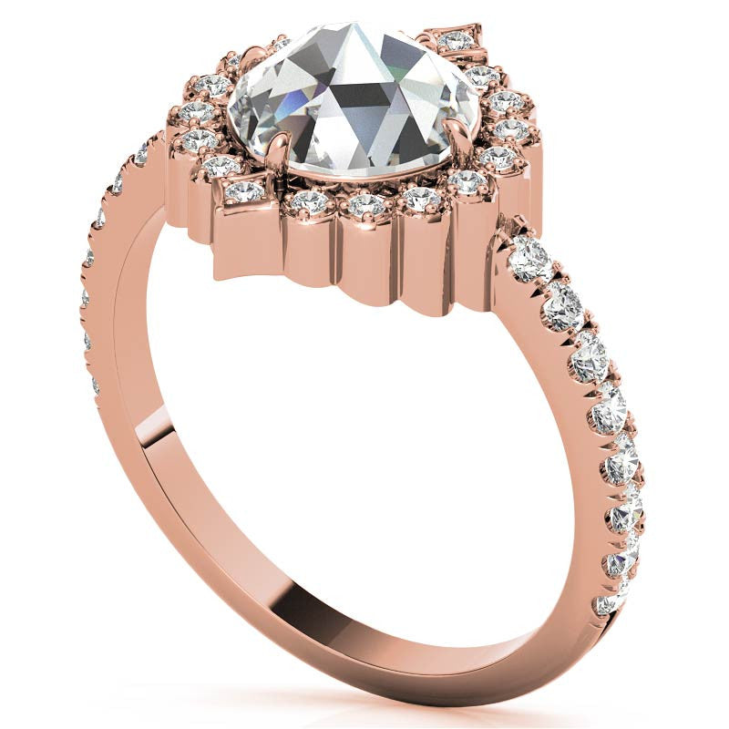 Rose cut Moissanite Halo Engagement Ring
