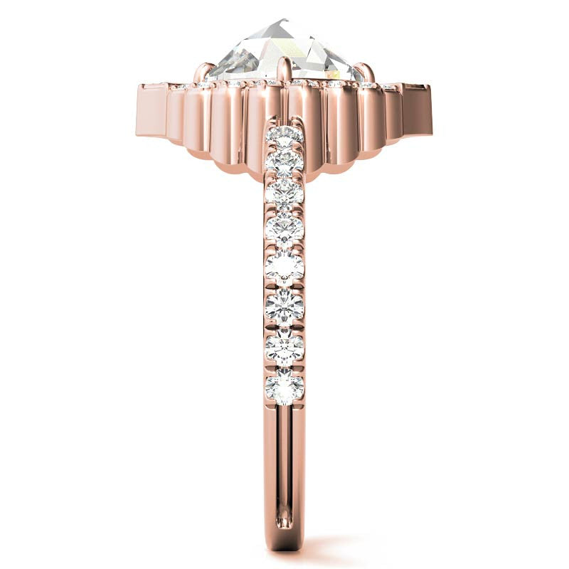 Rose cut Moissanite Halo Engagement Ring