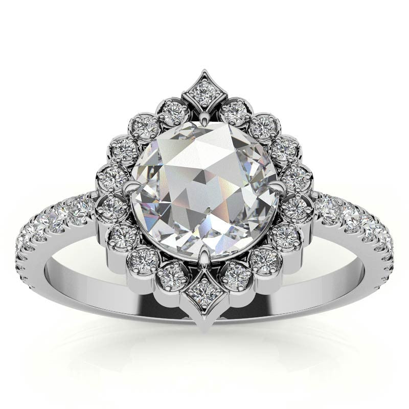 Rose cut Moissanite Halo Engagement Ring