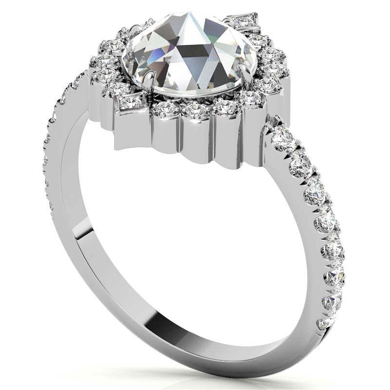 Rose cut Moissanite Halo Engagement Ring