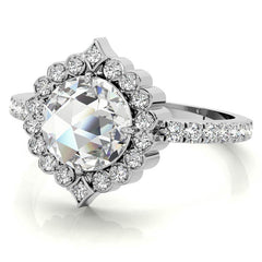 Rose cut Moissanite Halo Engagement Ring