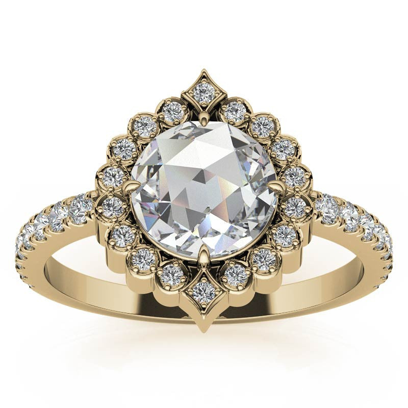 Rose cut Moissanite Halo Engagement Ring