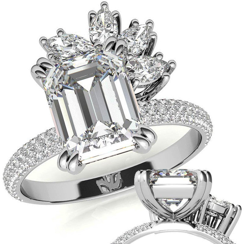 Unique Pave Moissanite Engagement Ring with Pear and Marquise Acce