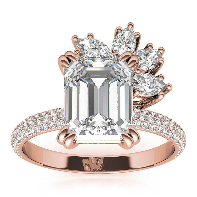 Unique Pave Moissanite Engagement Ring with Pear and Marquise Acce