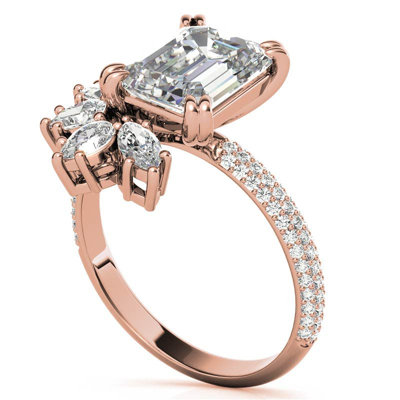 Unique Pave Moissanite Engagement Ring with Pear and Marquise Acce