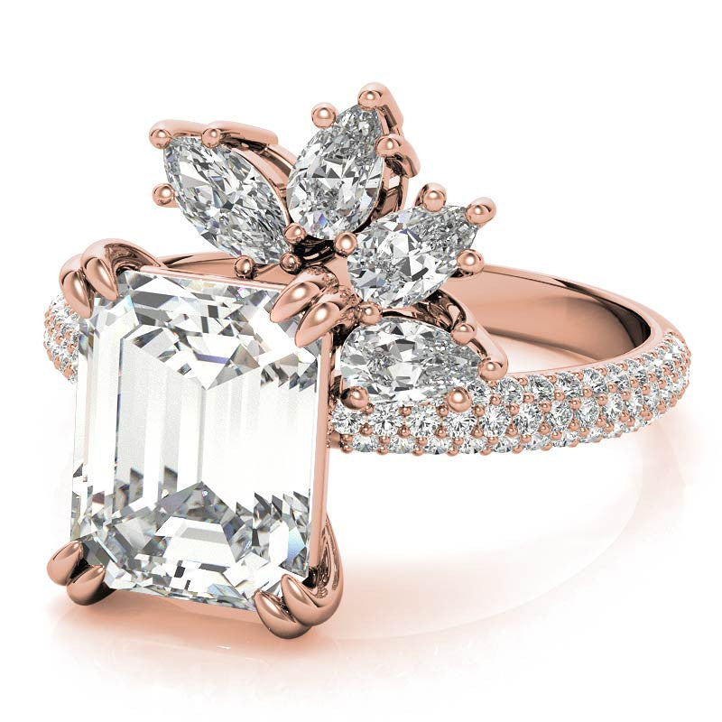 Unique Pave Moissanite Engagement Ring with Pear and Marquise Acce