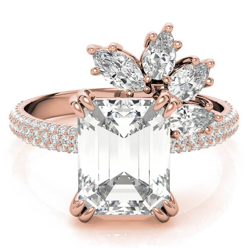 Unique Pave Moissanite Engagement Ring with Pear and Marquise Acce
