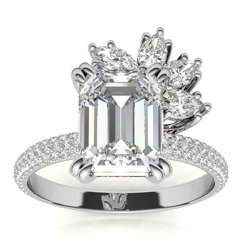 Unique Pave Moissanite Engagement Ring with Pear and Marquise Acce