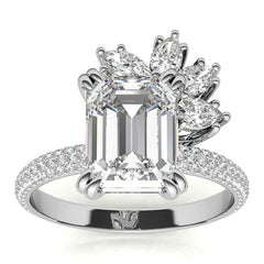 Unique Pave Moissanite Engagement Ring with Pear and Marquise Acce