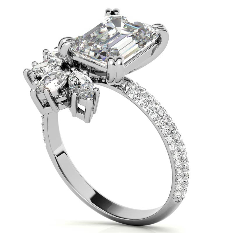Unique Pave Moissanite Engagement Ring with Pear and Marquise Acce