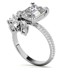 Unique Pave Moissanite Engagement Ring with Pear and Marquise Acce