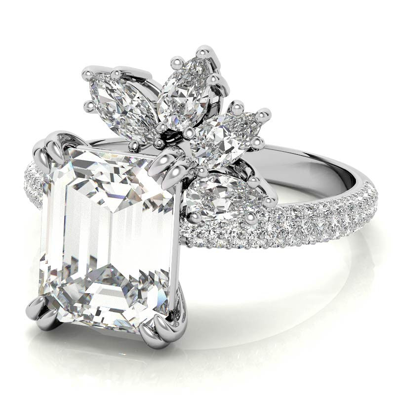 Unique Pave Moissanite Engagement Ring with Pear and Marquise Acce